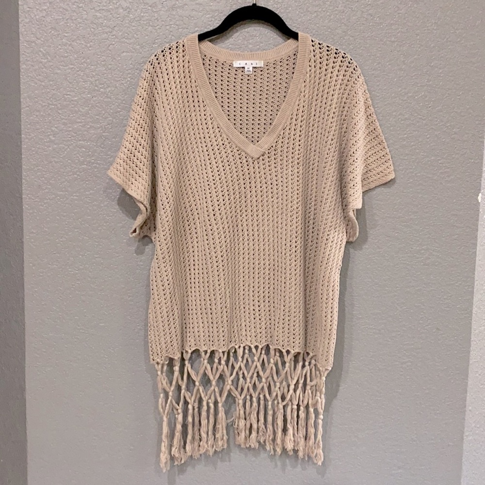CAbi Fling Sweater crochet fringe poncho size Med - Picture 4 of 9
